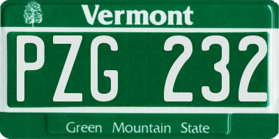 VT license plate PZG232