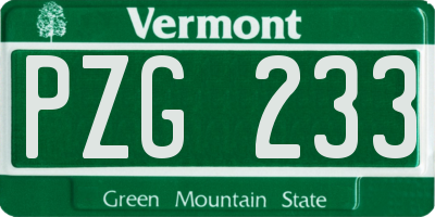 VT license plate PZG233