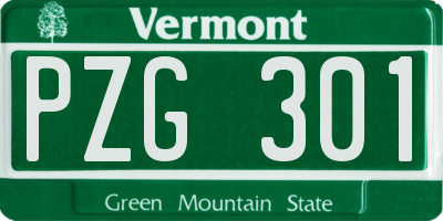 VT license plate PZG301