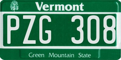VT license plate PZG308