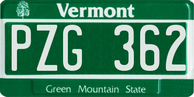 VT license plate PZG362