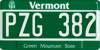VT license plate PZG382