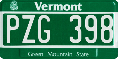 VT license plate PZG398