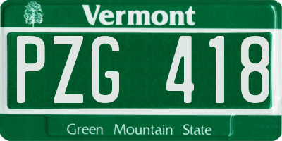 VT license plate PZG418