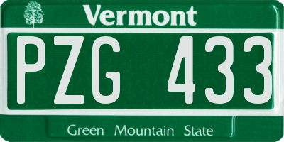 VT license plate PZG433