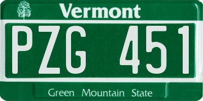VT license plate PZG451