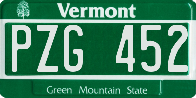 VT license plate PZG452