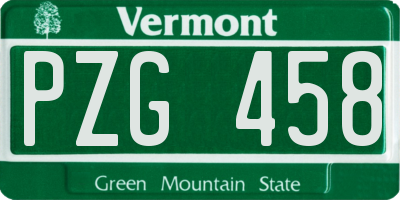 VT license plate PZG458