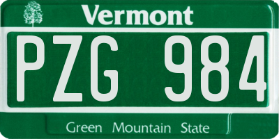 VT license plate PZG984