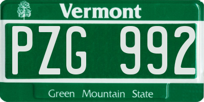 VT license plate PZG992