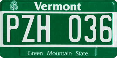 VT license plate PZH036