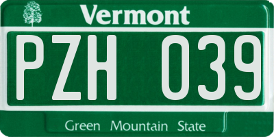 VT license plate PZH039