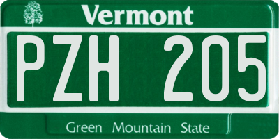 VT license plate PZH205