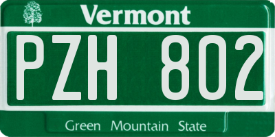 VT license plate PZH802