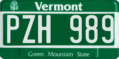 VT license plate PZH989