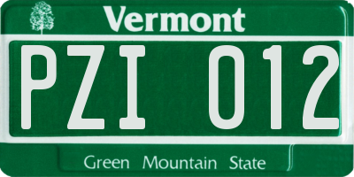 VT license plate PZI012