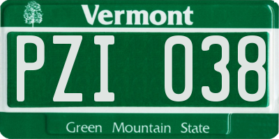 VT license plate PZI038