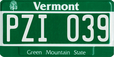 VT license plate PZI039