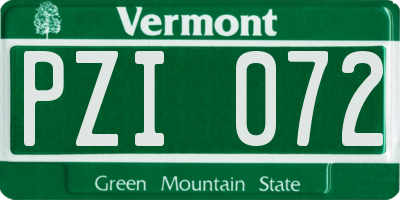 VT license plate PZI072