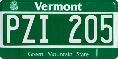 VT license plate PZI205