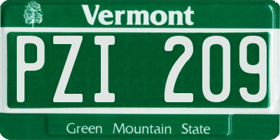 VT license plate PZI209