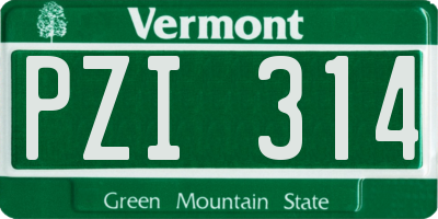 VT license plate PZI314