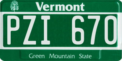 VT license plate PZI670