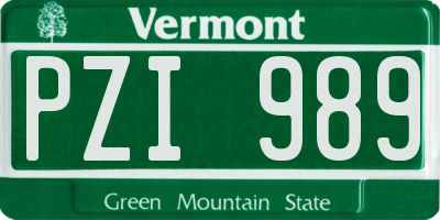 VT license plate PZI989