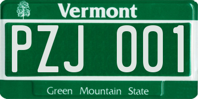 VT license plate PZJ001