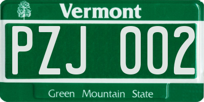 VT license plate PZJ002