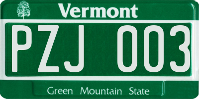VT license plate PZJ003