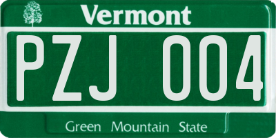 VT license plate PZJ004