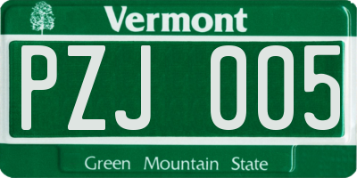 VT license plate PZJ005
