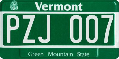 VT license plate PZJ007