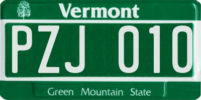 VT license plate PZJ010