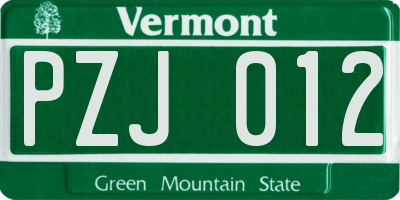 VT license plate PZJ012