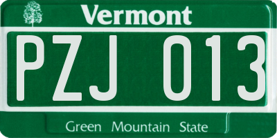 VT license plate PZJ013