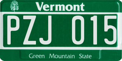 VT license plate PZJ015
