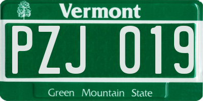 VT license plate PZJ019