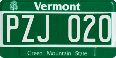VT license plate PZJ020
