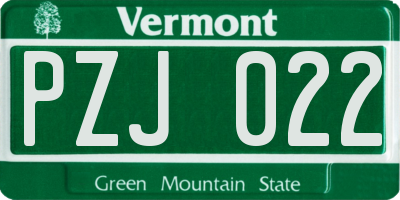 VT license plate PZJ022
