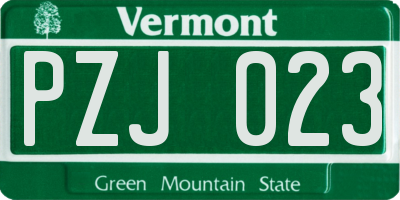 VT license plate PZJ023