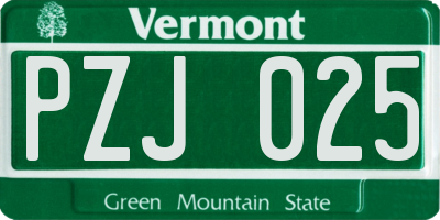 VT license plate PZJ025