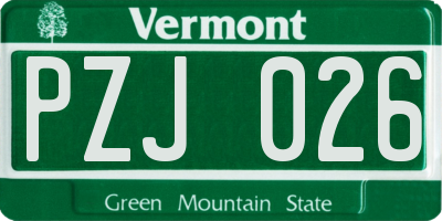 VT license plate PZJ026
