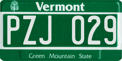 VT license plate PZJ029