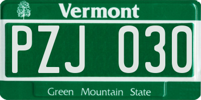 VT license plate PZJ030
