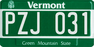 VT license plate PZJ031