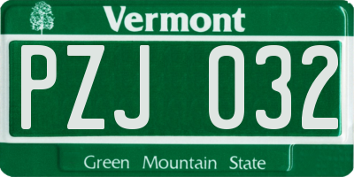 VT license plate PZJ032