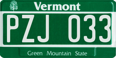 VT license plate PZJ033
