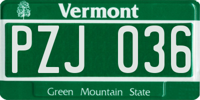 VT license plate PZJ036